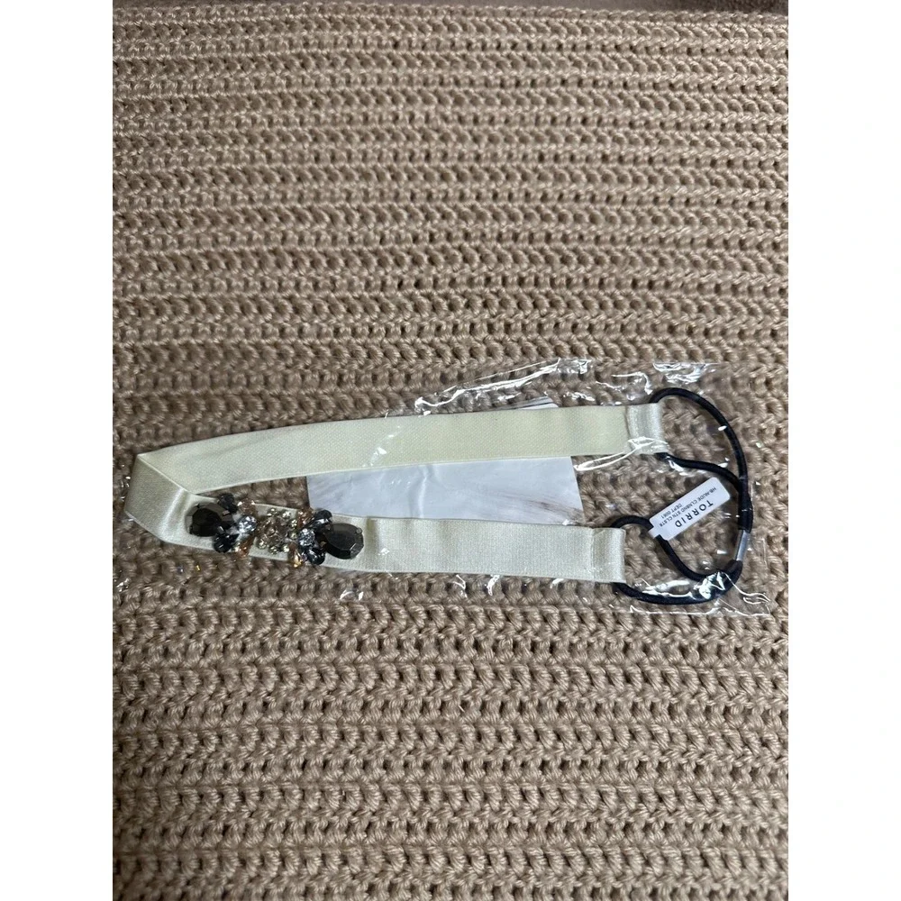 Torrid Cream Satin Rhinestone Elastic Headband Smoky Grey Crystal Accessory